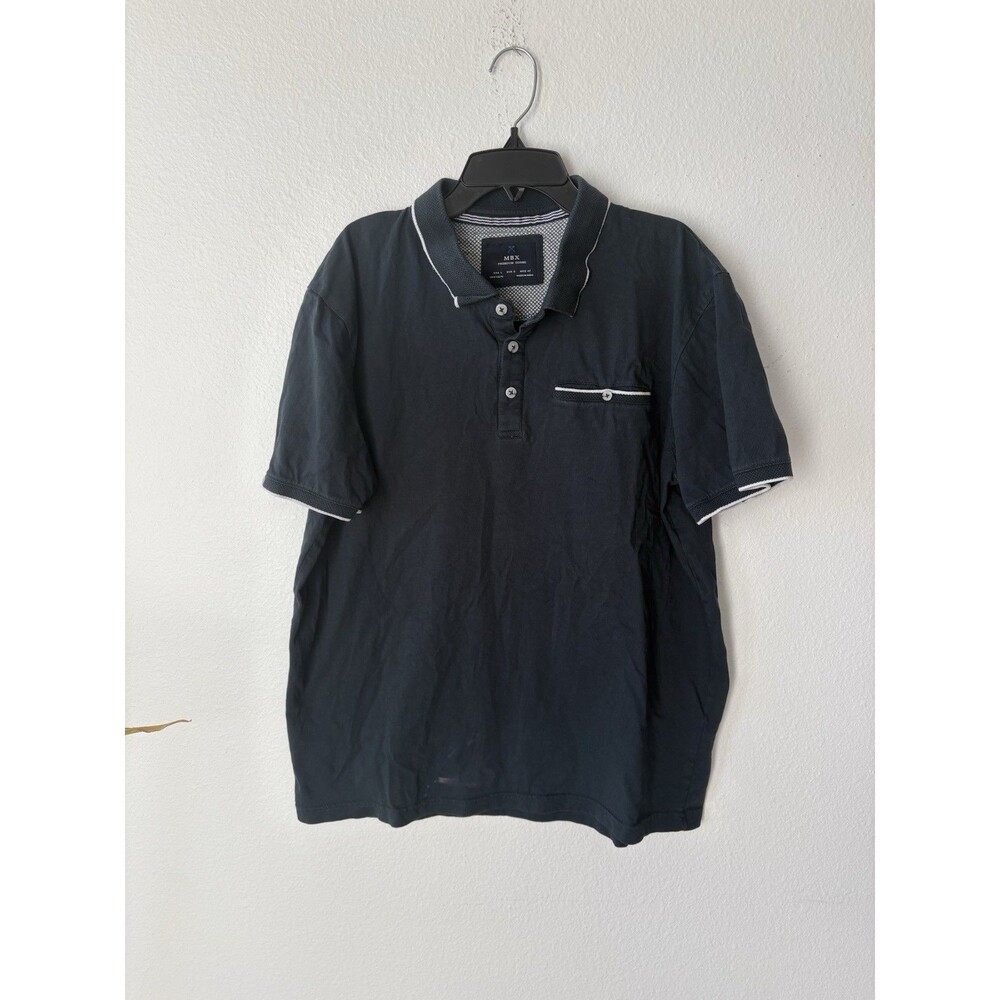 MBX Premium Goods Men's Green Polo With White Accents, L, Slight Discoloration